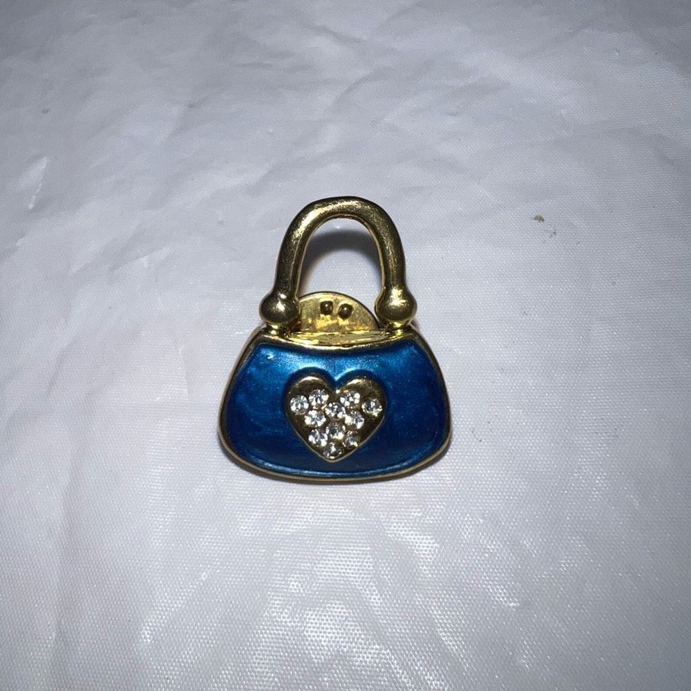 Vintage Enameled Pocketbook Heart Rhinestone Brooch
